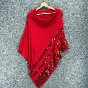 Allison Daley Cape Women PL Petite Red Knit Striped Sequin Cowl Neck Rayon